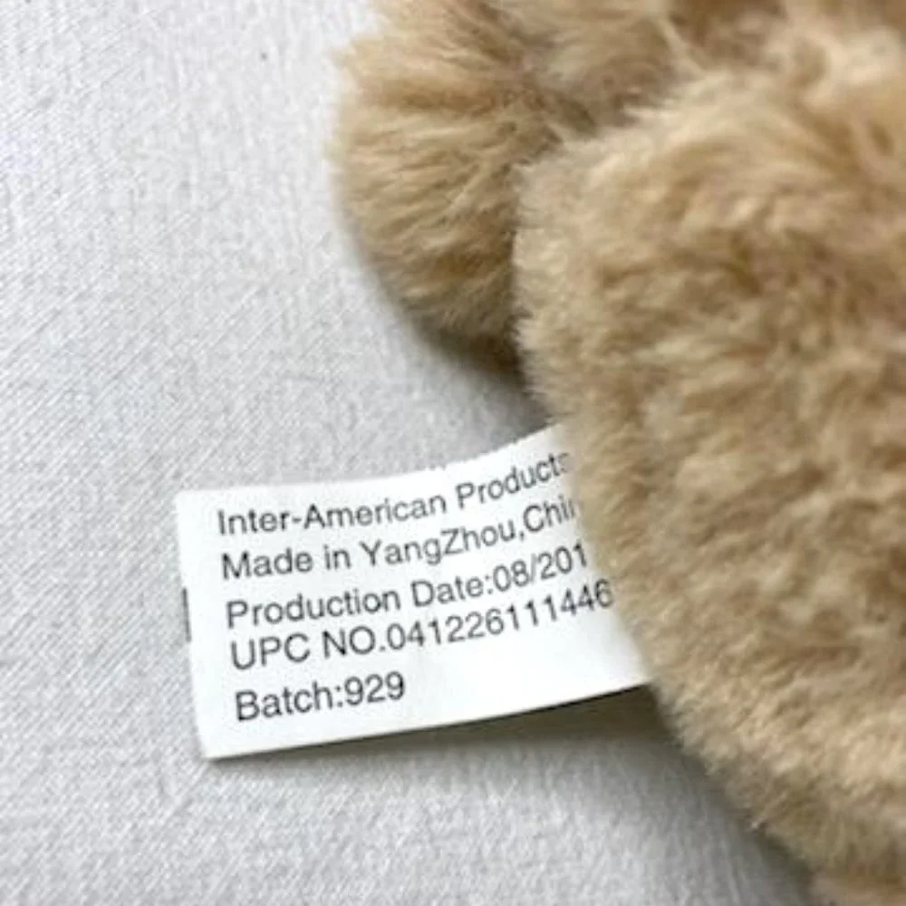 Tan Bear Plush‎ w/ Red Ribbon, Nose & Hearts on Paw